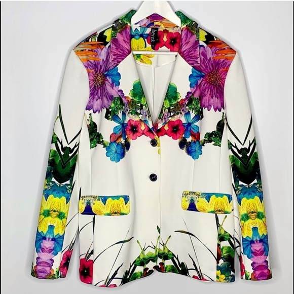 Berek Flower Pop Stretch Two-Button Scuba Jacket Blazer  size 1X - Picture 1 of 1